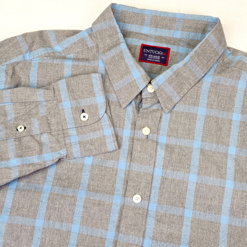 Untuckit Shirt Men's 2XL Plaid Cotton Long Sleeve Button Down